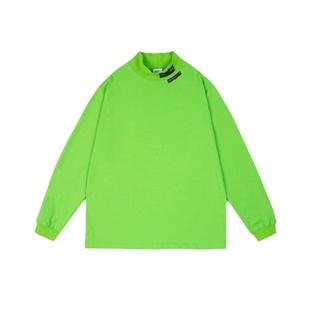 C14 online春秋季街头中高领纯棉长袖T恤打底衫宽松情侣纯色上衣