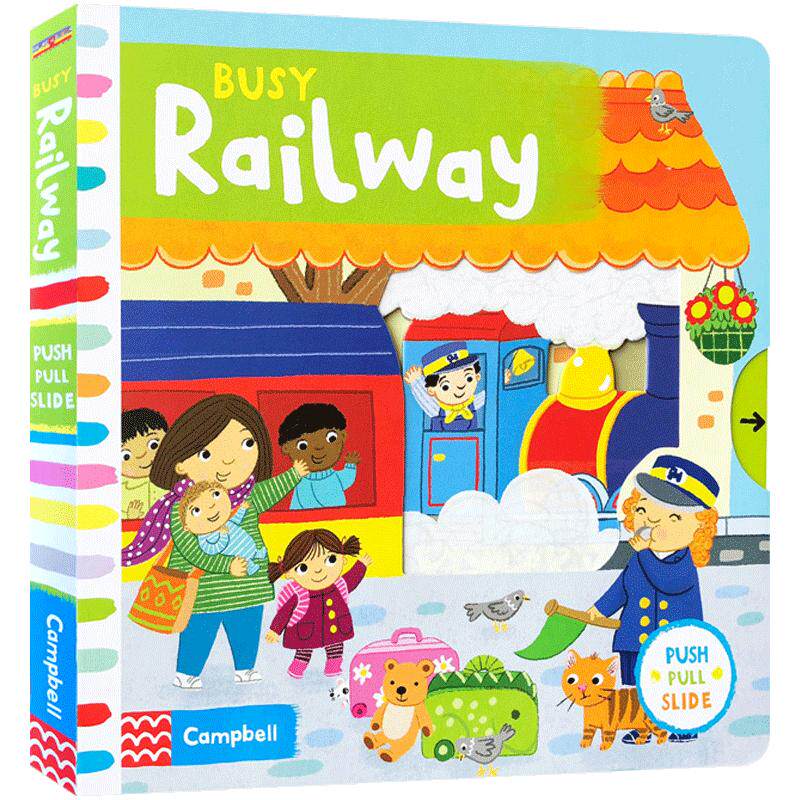 英文版Busy book系列Railway忙碌的铁路宝宝启蒙认知手指机关推拉书绘本好习惯养成Fire Station/zoo/Swimming公园Park机场Airport