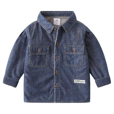 男童牛仔衬衣加绒加厚中大童上衣