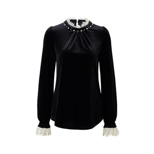 MAXRIENY优雅赫本风丝绒衬衫25秋款法式长袖通勤气质感衬衣女