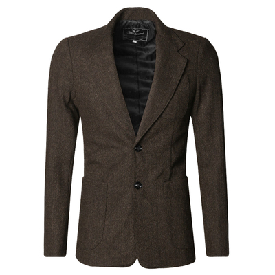 秋冬款羊毛人字纹西装外套男大码 英伦复古粗花呢修身休闲西服