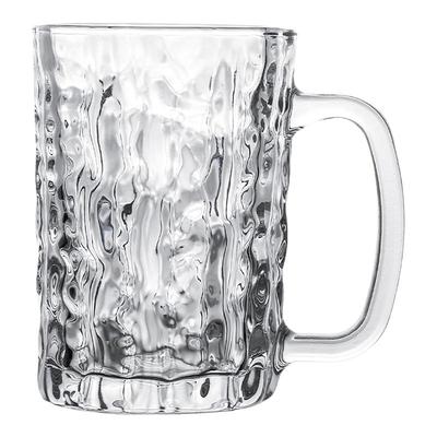 树皮纹啤酒杯大容量手柄玻璃杯子带把饮料杯精酿啤酒杯锤纹ins风