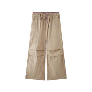 三福休闲裤女2026新款春季撞色拼接腰工装裤宽松长裤子女装515790