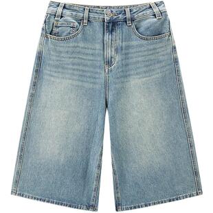 【商场同款】乐町2025夏季新款水洗复古廓形牛仔七分裤C2HBF2180