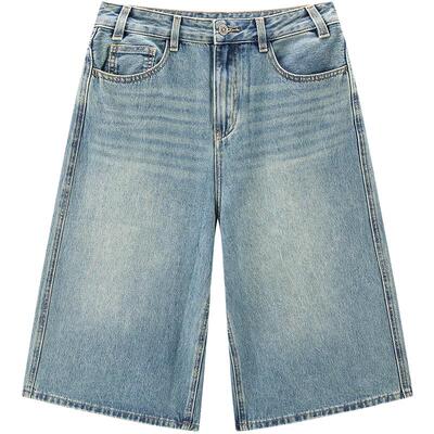 【商场同款】乐町2025夏季新款水洗复古廓形牛仔七分裤C2HBF2180