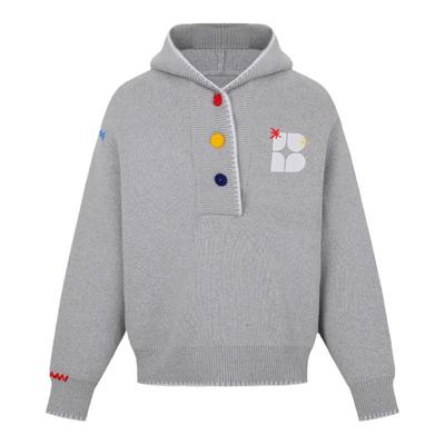 BIPOLAR断字三色贴布绣连帽毛衣多巴胺彩色针织衫设计感潮外套男