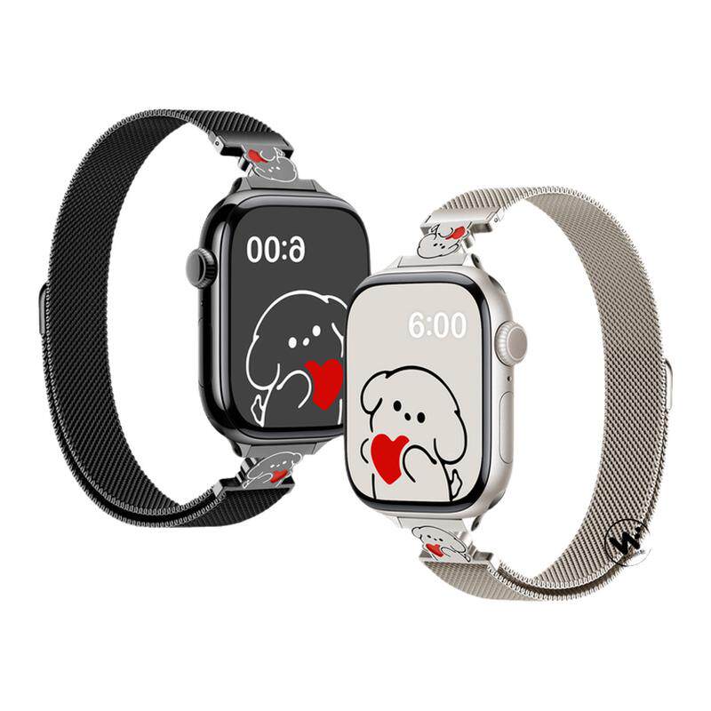 适用苹果iwatch S12手表11表带ultra4爱心3小狗米兰磁吸腕表带applewatch S9运动8智能7金属6女生5夏季透气