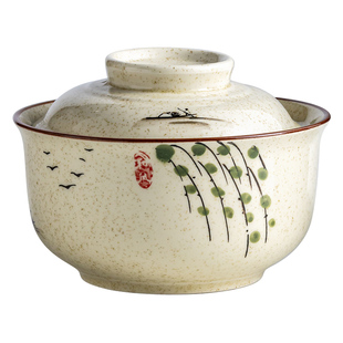 手绘高颜值陶瓷汤碗带盖子家用耐高温汤面碗拉面碗麻辣烫大碗商用