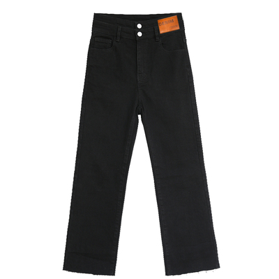 微喇牛仔裤开叉高腰显瘦