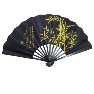八寸黑色烫金折扇双面扇子古风折叠扇耐用绢布扇中国风扇男女通用