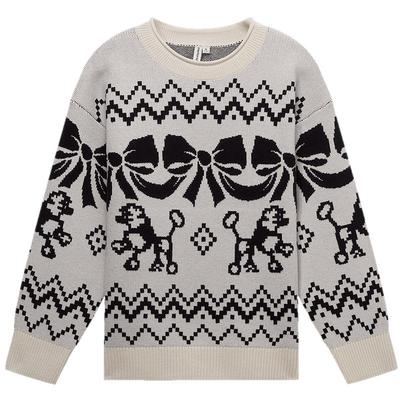 美特斯邦威毛织开衫女2025冬季新款宽松舒适费尔岛贺岁花纹毛衣