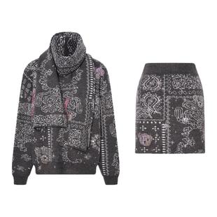 TCH2025冬季新款费尔岛毛衣女时尚烫钻短裙针织套装T75D07E1103