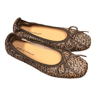 图巴客新款豹纹芭蕾舞平底休闲鞋女真皮蝴蝶结浅口单鞋法式复古风