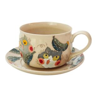 黄瓜猫咪手工陶瓷复古咖啡杯莫兰迪色系下午茶杯套装杯子可爱礼物