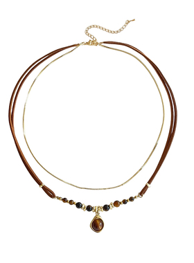 秋冬复古虎眼石款天然石串珠项链