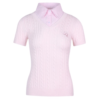 夏季美式假两件修身短袖T恤女