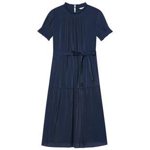 诗篇专选木耳边领系带海岛丝缎面柔软飘逸长款连衣裙2025夏款