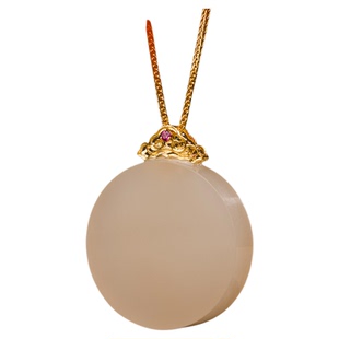 金玉良缘【容音】18K金扣头和田玉藕粉大圆满无事牌吊坠玉坠