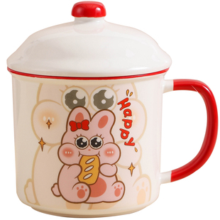 特别好看的仿搪瓷马克杯带盖家用情侣陶瓷喝水杯办公室大容量杯子