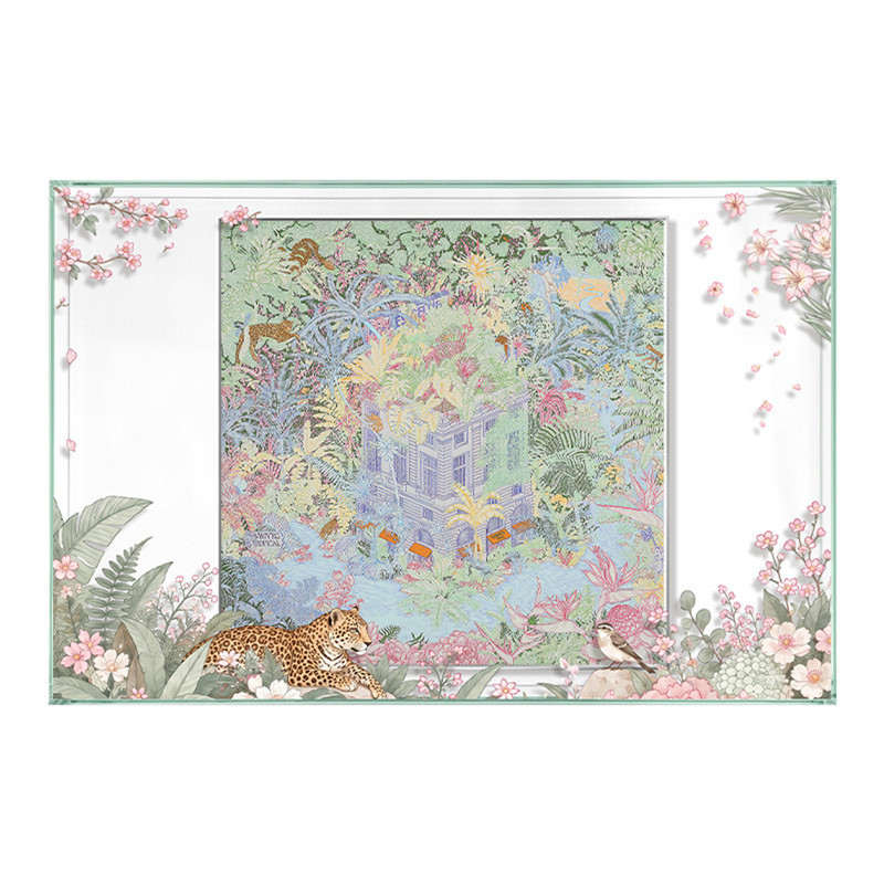 法式轻奢高级感H牌丝巾题材亚克力装饰画花园横版长条绿色挂画