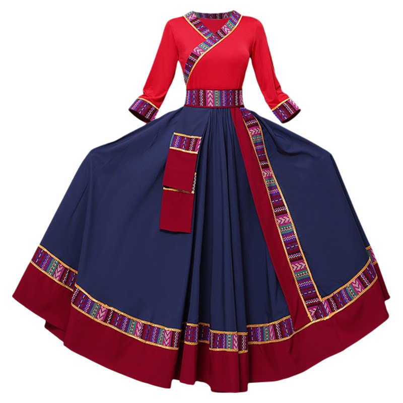 藏族舞蹈服演出服装女民族风舞台表演服广场舞大摆裙新款长裙套装