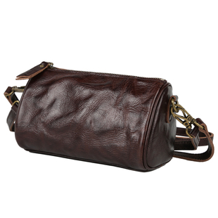 漫色复古植鞣头层牛皮腋下枕头包女真皮圆筒包百搭单肩斜挎小包包