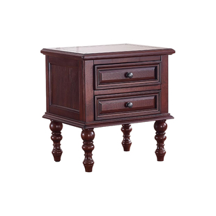 美式实木床头柜复古卧室床头收纳柜小户型简约红橡木双抽储物柜