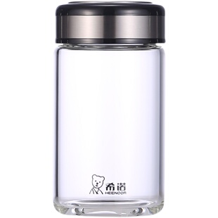 希诺玻璃杯便携单层加厚加盖矮胖小巧可爱杯子家用男女泡茶水杯