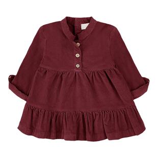 女童灯芯绒纯棉连衣裙酒红色长袖春秋儿童复古裙子加厚宝宝蛋糕裙