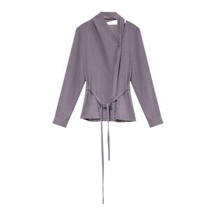 贰羊设计【茉欢】设计感飘带领高级紫色衬衣女绑带收腰高质感衬衫