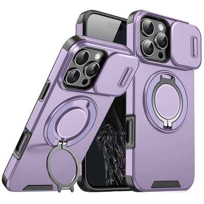 高级滑盖镜头适用苹果16promax手机壳支架一体iPhone15plus摄像头推拉窗14全包13旋转指环12新款11防摔17男女