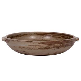 日式陶瓷双耳盘子家用大号汤盘不规则粗陶深盘复古风民宿酒店商用