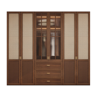 定制实木中古风衣柜家用卧室带梳妆台一体宋代美学大衣橱收纳柜子