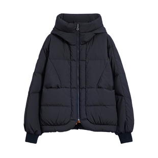 【保暖90白鸭绒】Desigual黑色压褶撞色女士羽绒服