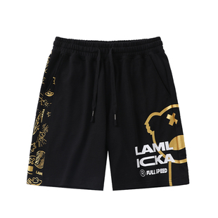 LAMLICKA夏季烫金字母印花五分短裤潮牌男街头休闲宽松薄款直筒裤