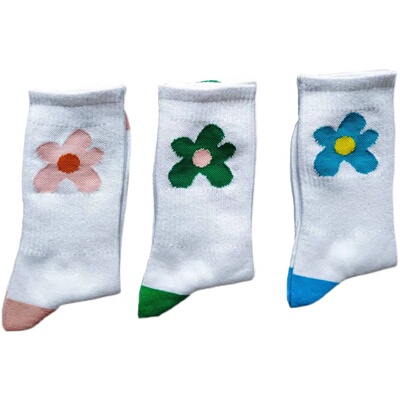 小花中长筒袜男女情侣袜潮流百搭