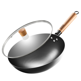 张小泉精铁锅炒锅家用氮化不锈无涂层免开锅燃气灶家用圆底炒菜锅