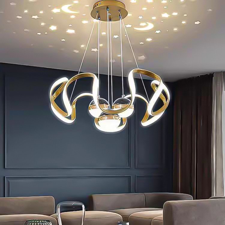 高级感卧室吊灯北欧简约投影灯餐厅客厅灯具满天星现代星空现代