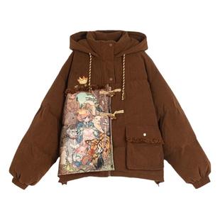 森女部落设计美拉德油画系列复古灯芯绒羽绒服女冬2026秋新款外套