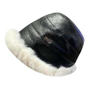 加绒保暖皮质渔夫帽女款冬季百搭防风防寒毛绒盆帽东北雷锋帽加厚