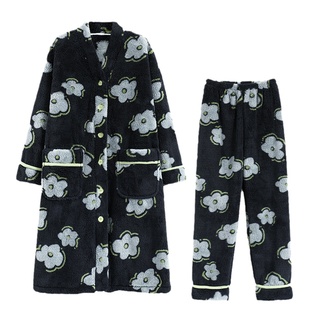 浪莎新款睡袍女士冬季秋冬款珊瑚绒加厚加绒浴袍长款睡衣大码晨袍