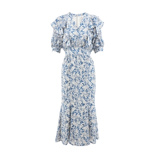 SLY 2024夏季新品法式浪漫风优雅五分袖碎花连衣裙030HSL33-2270