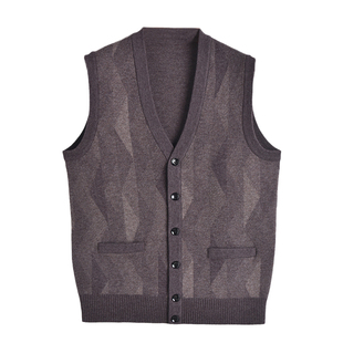 高品质100纯羊毛衫马甲中老年人男士坎肩针织衫爸爸装v领打底背心
