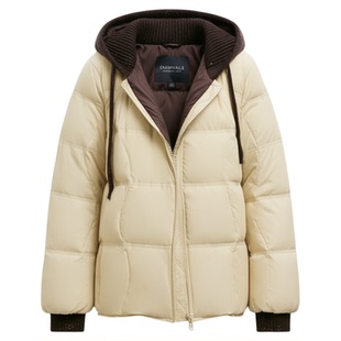 马克华菲假两件针织拼接绵羊毛连帽羽绒服女冬季2026新款时尚保暖