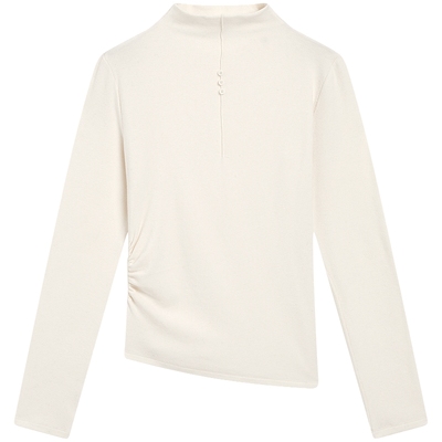 KBNE双面磨毛白色长袖t恤女2025秋冬季新款设计感打底衫别致上衣