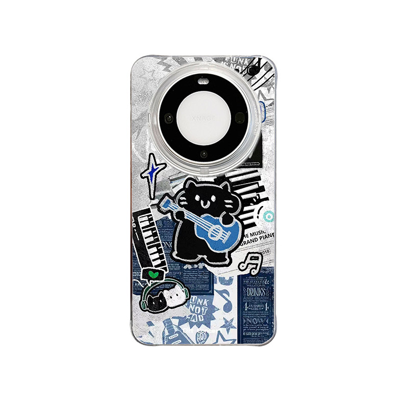 红米TURBO5MAX手机壳硬iPhone14羽纱13带挂绳15卡通16ProMax吉他黑猫咪苹果17高级感OPPOFindx9适用s50创意12