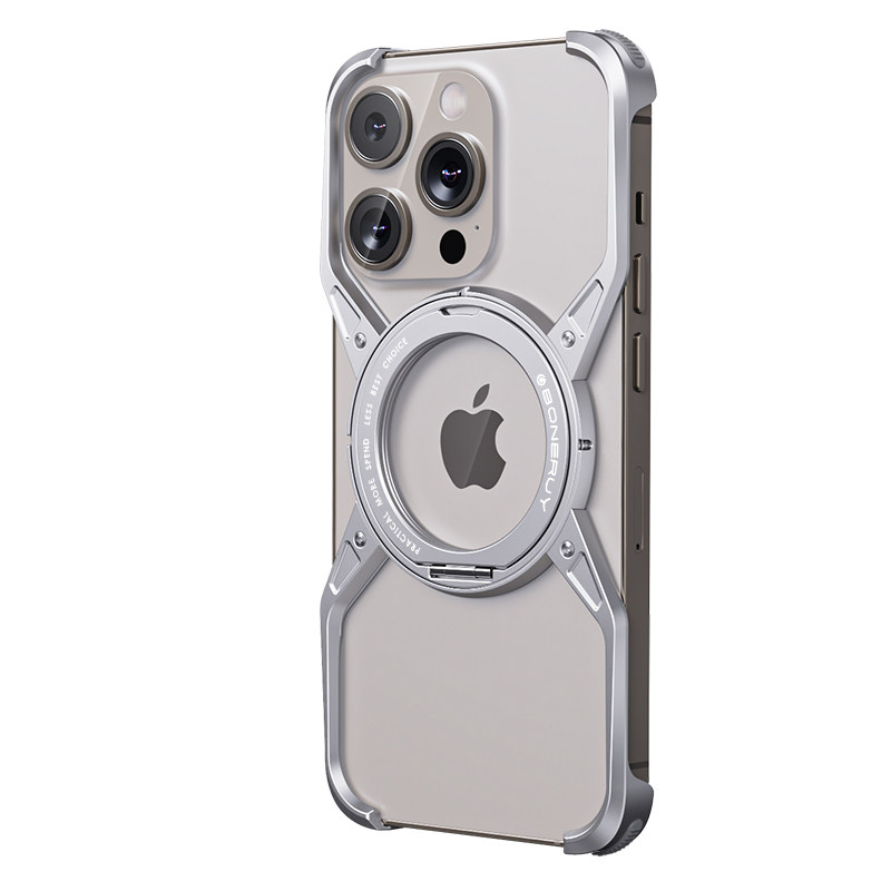 利乐普magsafe磁吸铝合金手机壳适用于苹果16promax无边框镂空散热iphone15pro/14保护套磁吸摔指环支架