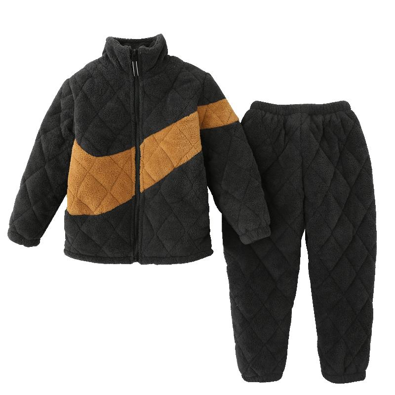 儿童睡衣冬季加厚款珊瑚绒三层夹棉加绒加厚保暖法兰绒男童家居服