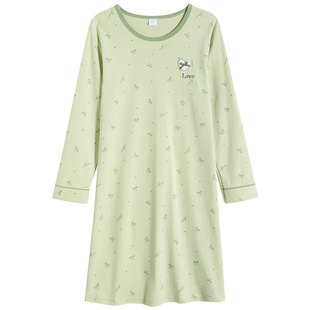 耶蒂睡裙2025新款女春秋季针织纯棉睡衣长袖简约可爱秋冬款家居服