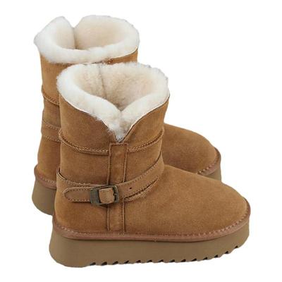 皮带扣雪地靴靴子中筒靴冬季